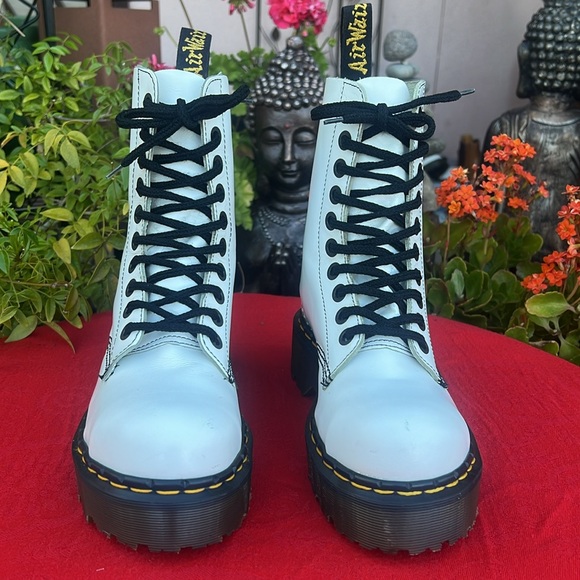 🏴󠁧󠁢󠁥󠁮󠁧󠁿 Steel Toe MIE Dr. Martens 10 Eye White Retro Platform Boots UK 4 - Picture 9 of 17